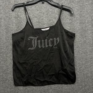 Juicy‎ Couture Black Satin Camisole Top M Rhinestone Black Spaghetti Strap EUC